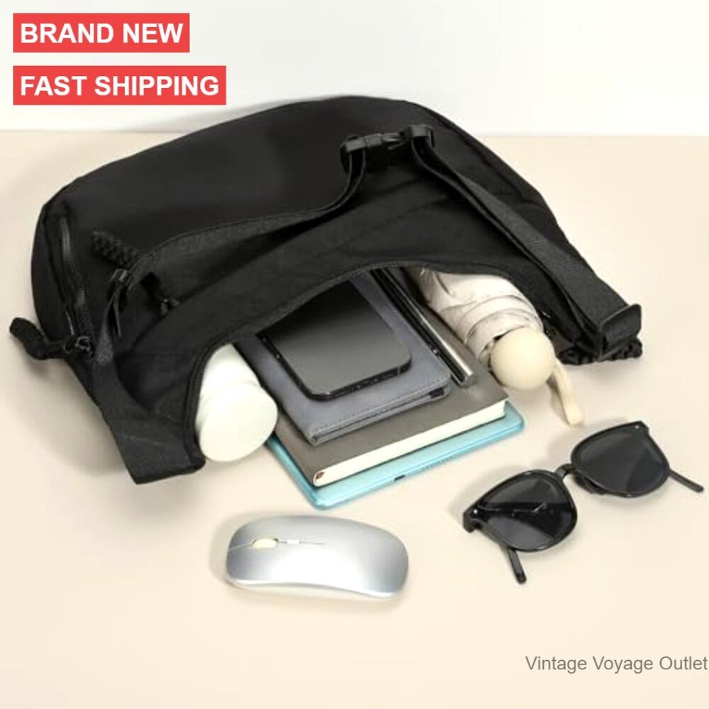 Lightweight Nylon Crossbody Bag, Adjustable Strap, 3 Compartments, Travel Purse - Picture 3 of 7